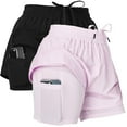 thumbnail image 1 of Ultra Performance Gym Shorts Women Pack of 2, Nylon Compression Workout Shorts Women with Liner, X-Small Black, Lilac, 1 of 7