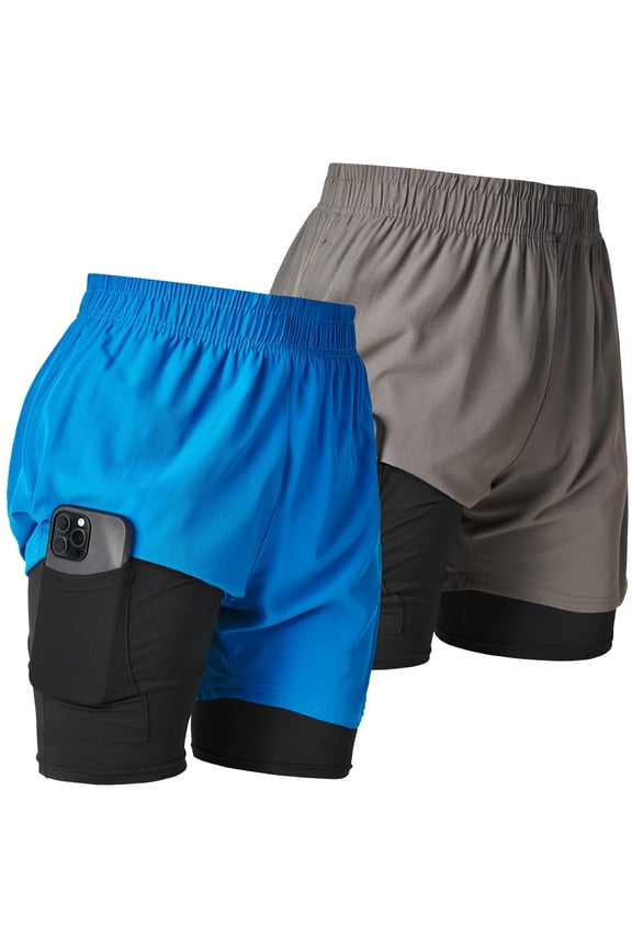 Men's Athletic 2 in 1 Compression Shorts 2 Pack Mens Gym Workout Running Shorts Training Short for Men, 5 Inch Inseam