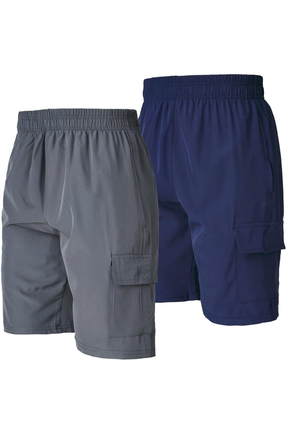 Men's Nylon Cargo Short's- 2 Pack Mens Golf & Hiking Stretch Shorts with Pockets Quick Dry Hybrid Short for Men Navy/Charcoal