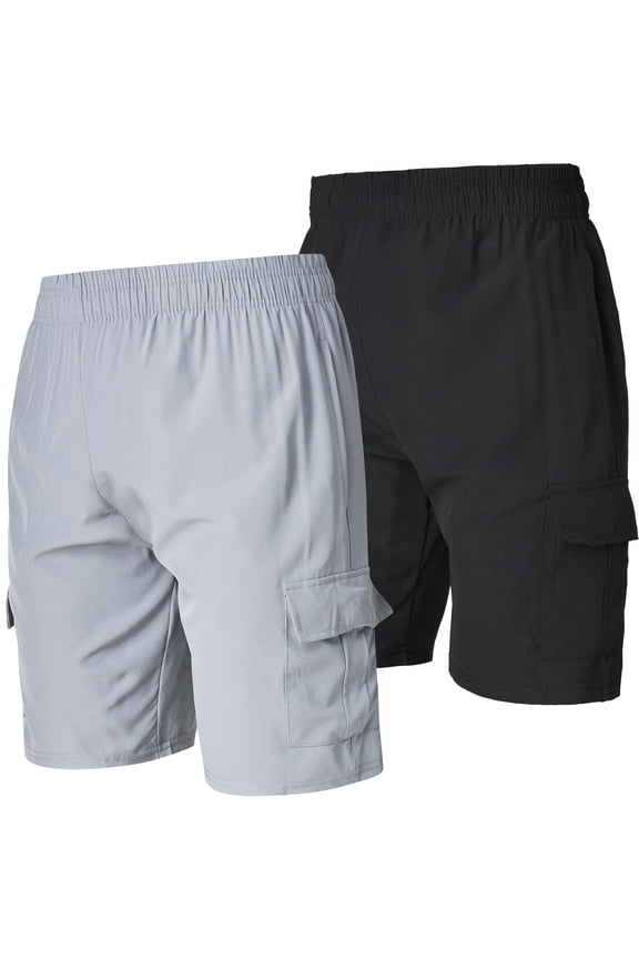 Men's Nylon Cargo Short's- 2 Pack Mens Golf & Hiking Stretch Shorts with Pockets Quick Dry Hybrid Short for Men