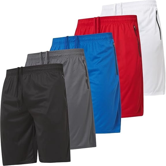 Ultra Performance Mens 5 Pack Athletic Running Shorts, Basketball Gym Workout Shorts for Men with Zippered Pockets