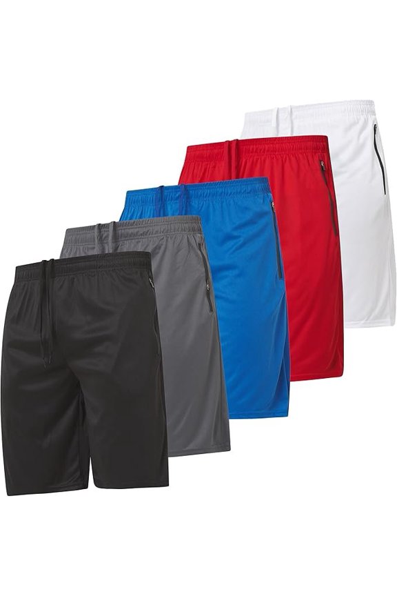 Mens 5 Pack Athletic Running Shorts, Basketball Gym Workout Shorts for Men with Zippered Pockets