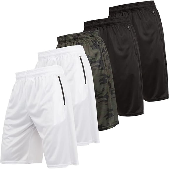 Ultra Performance Mens 5 Pack Athletic Running Shorts, Basketball Gym Workout Shorts for Men with Zippered Pockets