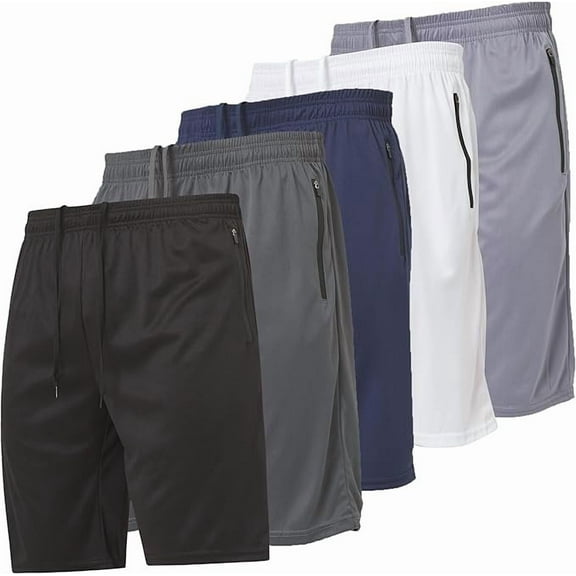Ultra Performance Mens 5 Pack Athletic Running Shorts, Basketball Gym Workout Shorts for Men with Zippered Pockets