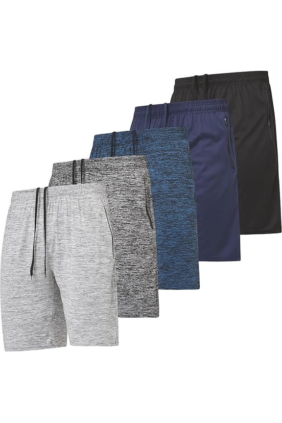 Mens 5 Pack Athletic Running Shorts, Basketball Gym Workout Shorts for Men with Zippered Pockets