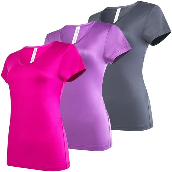Ultra Performance Women's 3 Pack V-Neck Dry Fit T-Shirt's Womens Athletic Tops & Workout Gym Shirts Casual Short Sleeve Running Tees for Women