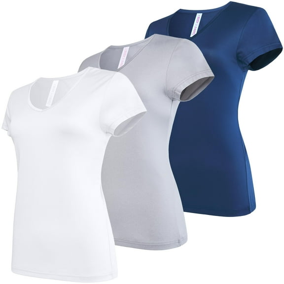 Ultra Performance Women's 3 Pack V-Neck Dry Fit T-Shirt's Womens Athletic Tops & Workout Gym Shirts Casual Short Sleeve Running Tees for Women
