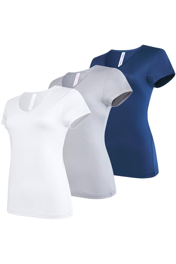 Women's 3 Pack V-Neck Dry Fit T-Shirt's Womens Athletic Tops & Workout Gym Shirts Casual Short Sleeve Running Tees for Women