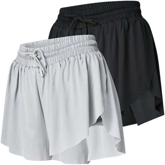 Ultra Performance Womens Running 2 in 1 Butterfly Shorts Athletic Womens Gym Workout Short's Summer Flowy Spandex Short for Women Black/Grey