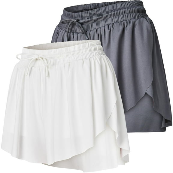 Ultra Performance Womens Running 2 in 1 Butterfly Shorts Athletic Womens Gym Workout Short's Summer Flowy Spandex Short for Women Charcoal/White