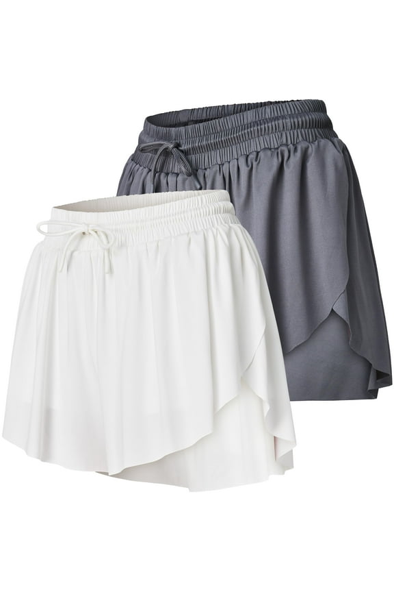 Womens Running 2 in 1 Butterfly Shorts Athletic Womens Gym Workout Short's Summer Flowy Spandex Short for Women Charcoal/White