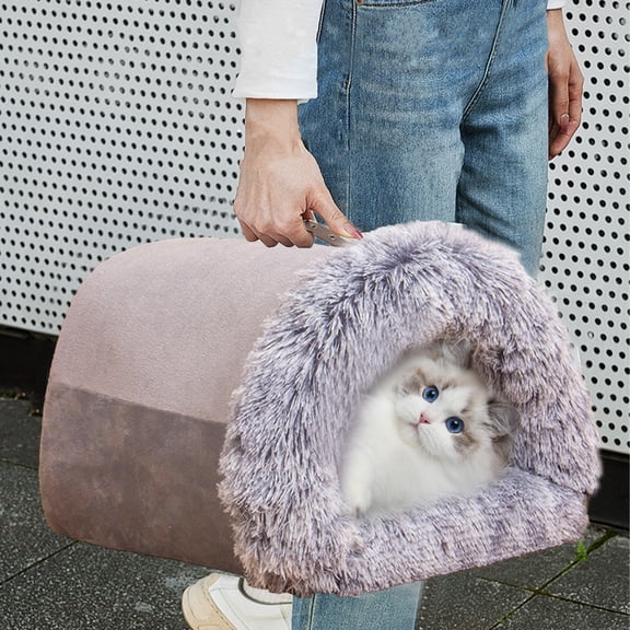 Ultra Plush Enclosed Cat Bed Cave, Tent Style Soft Warm Pet Bed with Fluffy Shaggy Rim, Cozy Non-Slip Washable Breathable Indoor Sleeping Nest for Cats Kittens Small Dogs All Season Use