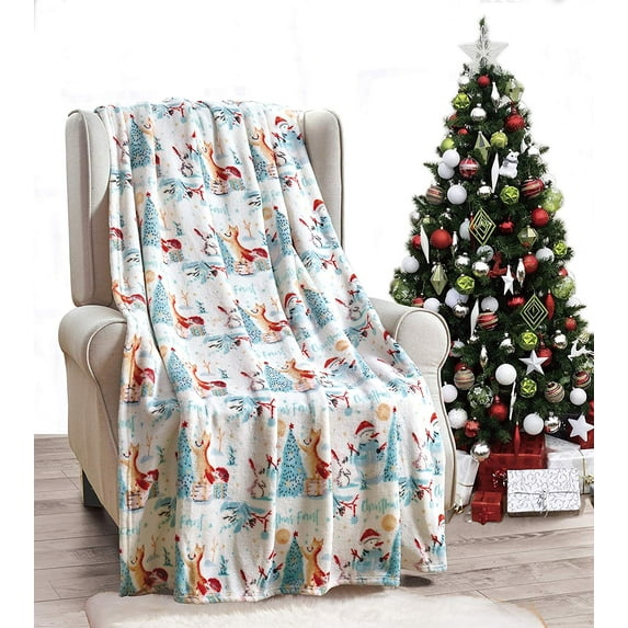 Ultra Plush Forrest Santa Snowman Fleece Christmas Throw Blanket