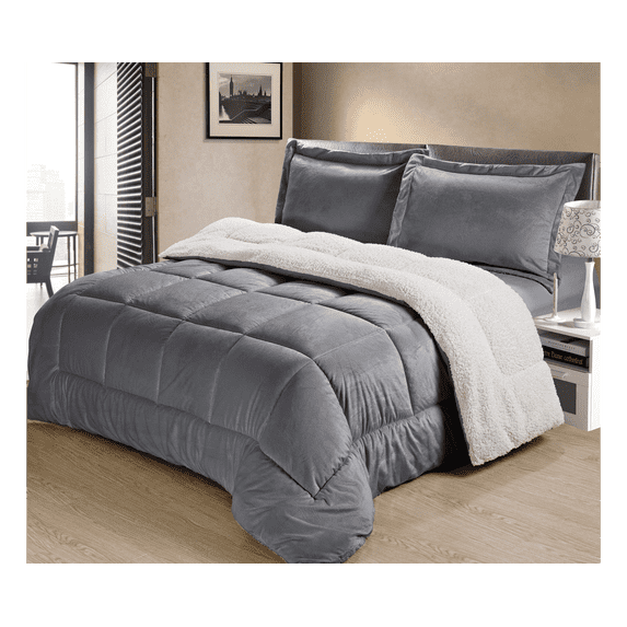 Swift Home Ultra-Plush Reversible Micromink and Sherpa 3-Piece Comforter with Pillow Shams