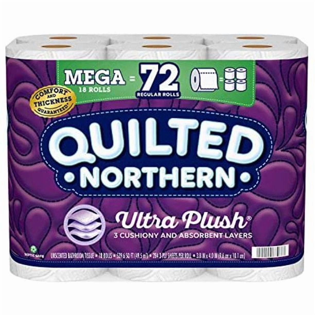 Ultra Plush Toilet Paper, 18 Mega Rolls = 72 Regular Rolls, 3-Ply Bath Tissue