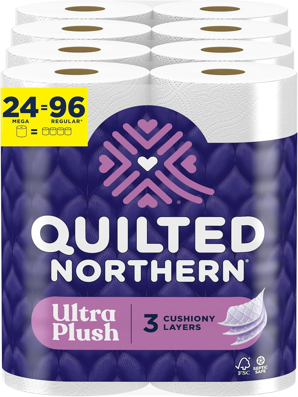 Ultra Plush , 24 Mega Rolls = 96 Regular Rolls, 3X Thicker*, 3 Ply Soft Toilet Tissue