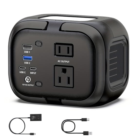 Ultra Portable 120W Power Station Mini Solar Generator (Panel Not Included) Lithium Battery Fast Charging USB-C QC3.0 110V AC DC LED Light for Camping Hiking Travel Home Backup