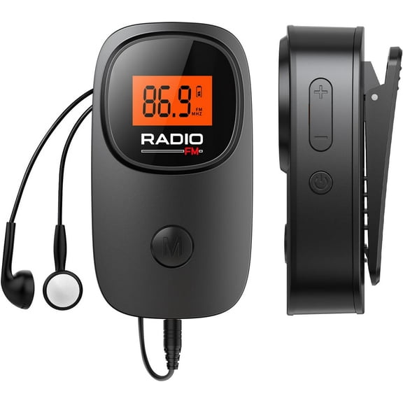 Ultra Portable Pocket Mini FM Radio - High Sensitivity DSP Chip, LCD Backlight Display, One-Touch Preset, with Earphones for Outdoor Sports, Walking, Seniors & Emergency Use