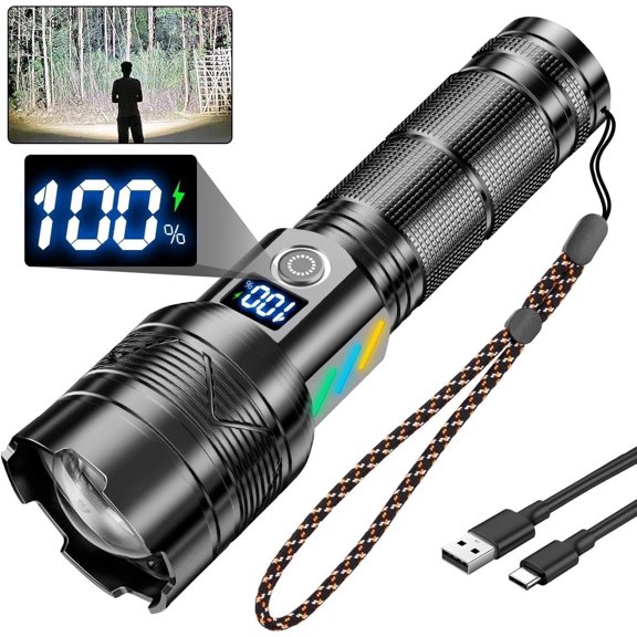 Ultra Powerful Led Torch, 100000 Lumens Rechargeable Flashlight, Powerful Tactical Torch, 5000mAh High Power Torch, for Camping Hiking Emergency
