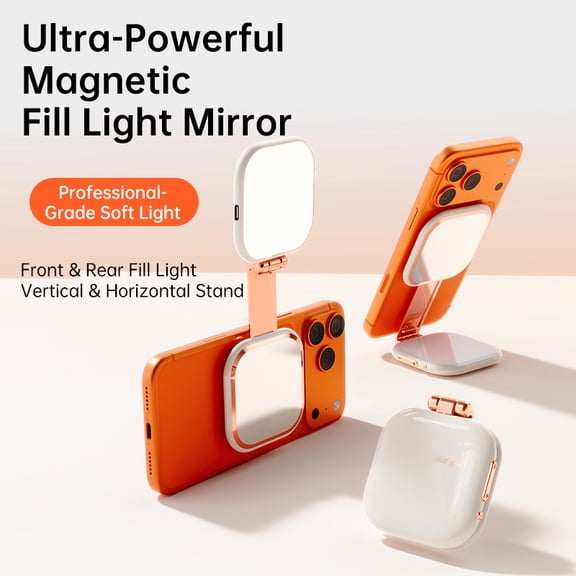 Ultra-Powerful Magnetic Fill Light Mirror, 3-in-1 Phone Stand & Makeup Mirror, Front & Rear Fill Light, USB-C Rechargeable Portable LED Selfie Light