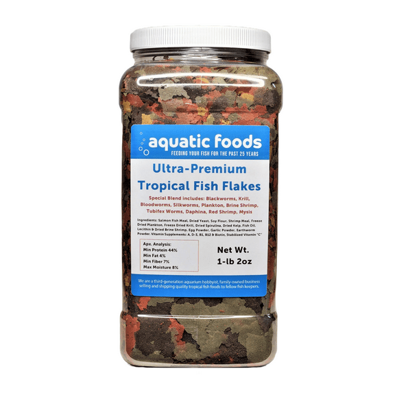 Ultra-Premium Special Blend of Tropical Fish Flakes for All Tropicals Fish. Aquatic Foods Premiun Flakes…1-lb 2oz Lg Jar