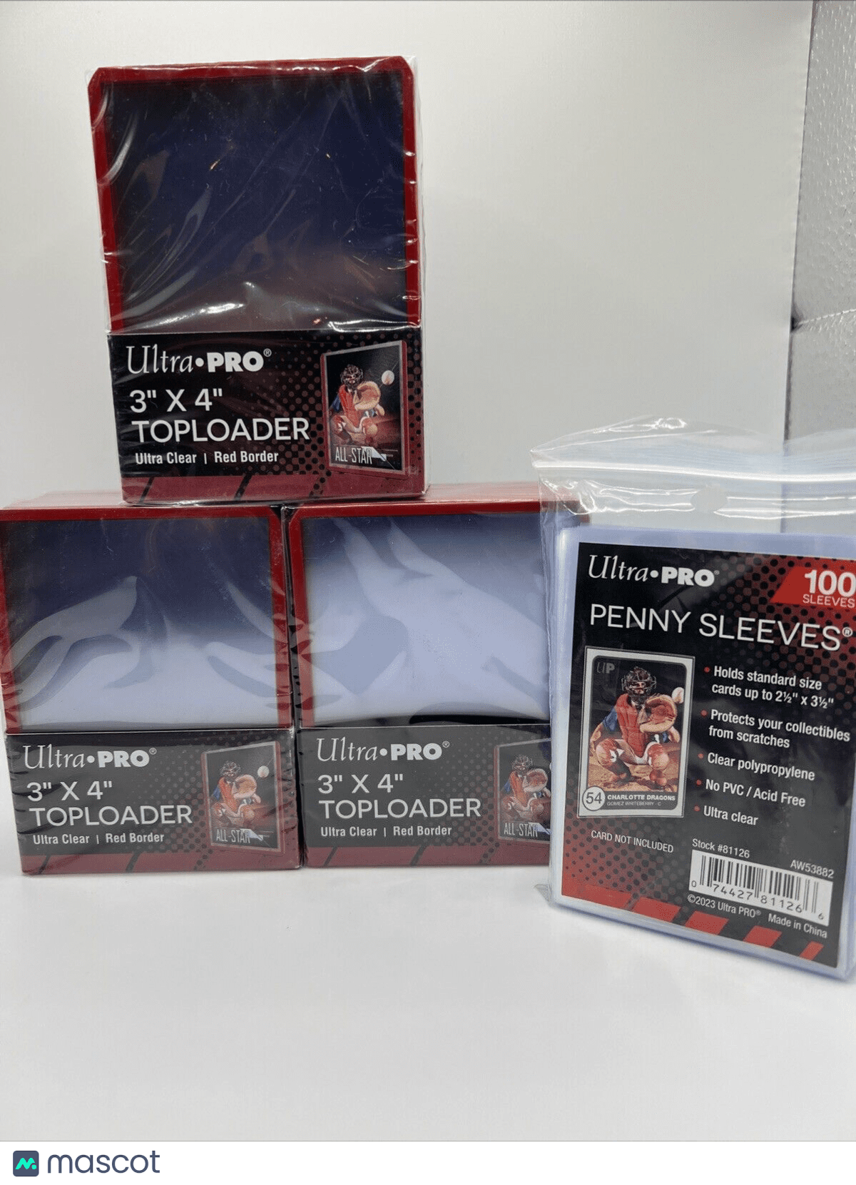 Ultra Pro 3X4 RED BORDER Toploaders 35pt 3 Packs of 25 AND 100 SLEEVES ...