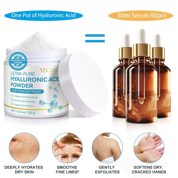 Ultra-Pure Hyaluronic Acid Powder, High Molecular Weight, Outer Layer Locks in Water + Inner Layer Hydrates,Personalized Skin Care 4.23 oz