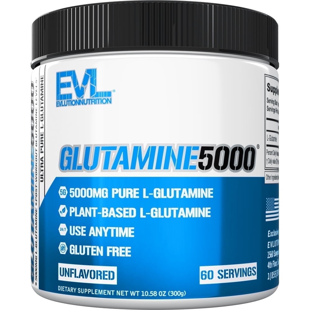 Ultra Pure L-Glutamine Powder - Gut Health & Post Workout Recovery Supplement 5000mg - Evlution Nutrition Glutamine 5g Essential Amino Acids for Men and Women