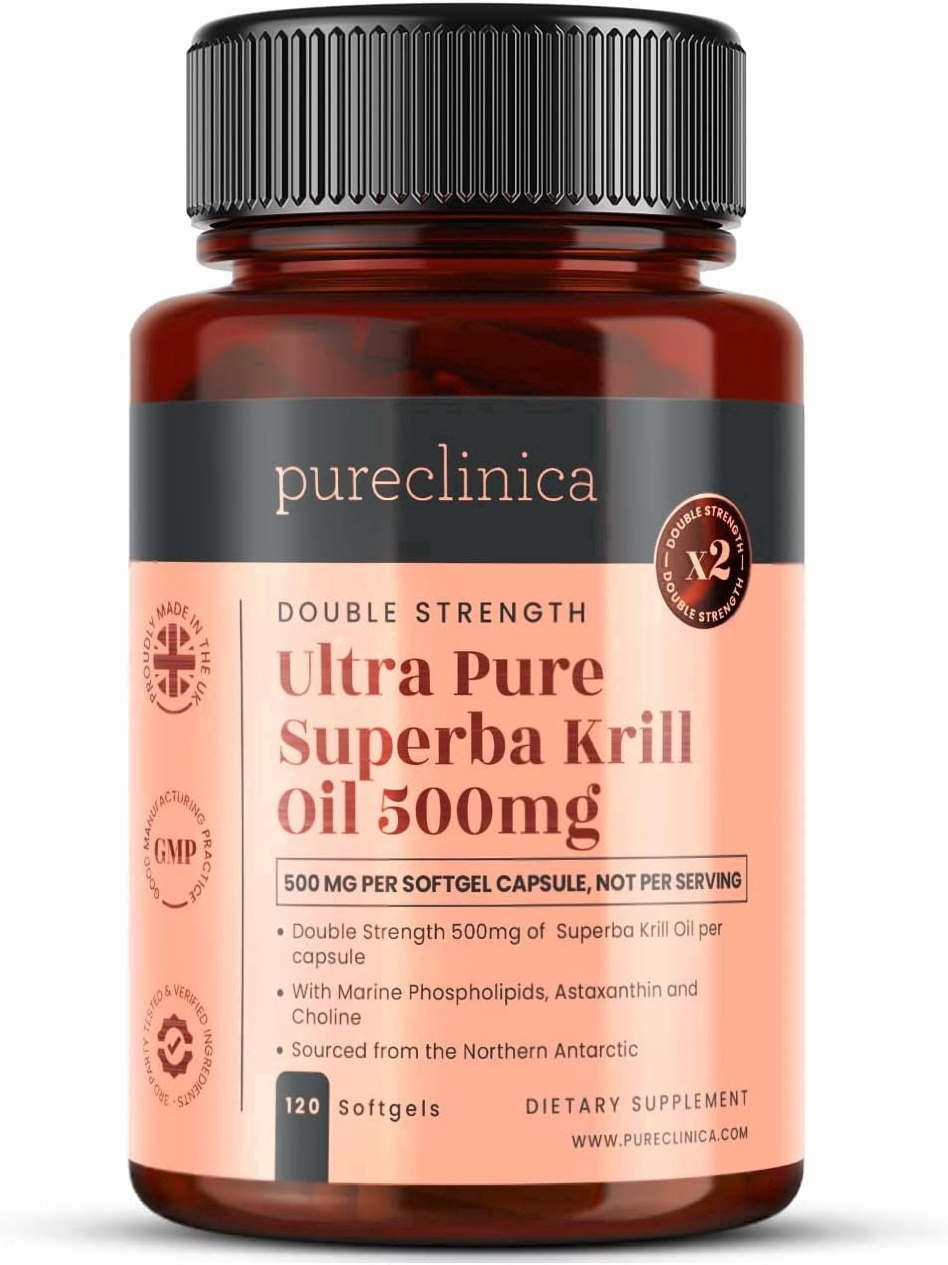 Ultra Pure Superba Krill Oil 500mg x 120 Capsules - Sourced in The Unpolluted Waters of Antarctic Providing a Rich Supply of Astaxanthin, Omega 3 and Vitamin D