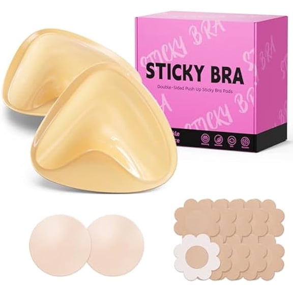 Ultra Push up Sticky Bra Pads Inserts | Double Sided Adhesive Bra Inserts | Stick on Bra for Sports Bra Swimsuit (Large, Beige)