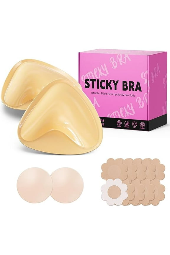 Ultra Push up Sticky Bra Pads Inserts | Double Sided Adhesive Bra Inserts | Stick on Bra for Sports Bra Swimsuit (Medium, Beige)