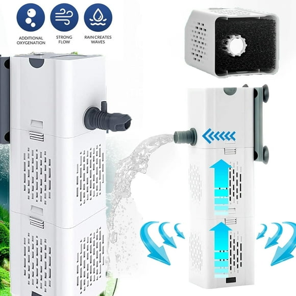 Ultra Quiet Fish Tank Filter 4-in-1 Internal Aquarium Filter,500-1800L/H Submersible Water Filter Pump Multifunctional Filter Water Pump for Betta, Turtle, Pond Fish, Garden. (15W 267GPH (1000L/h))