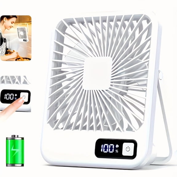 Ultra Quiet Mini Square Desktop Fan, USB Rechargeable 5-Speed Portable Cooling Fan with 1800mAh Battery, Lightweight Compact Personal Desk Fan for Home, Office, Car & Travel