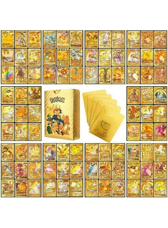 Ultra Rare 110 PCS Gold Cards Packs DX Rare,V Series,Vmax,EX and GX Golden Cards, TCG Deck Box Gold Foil Card for Kids Birthday Party Favors Gifts