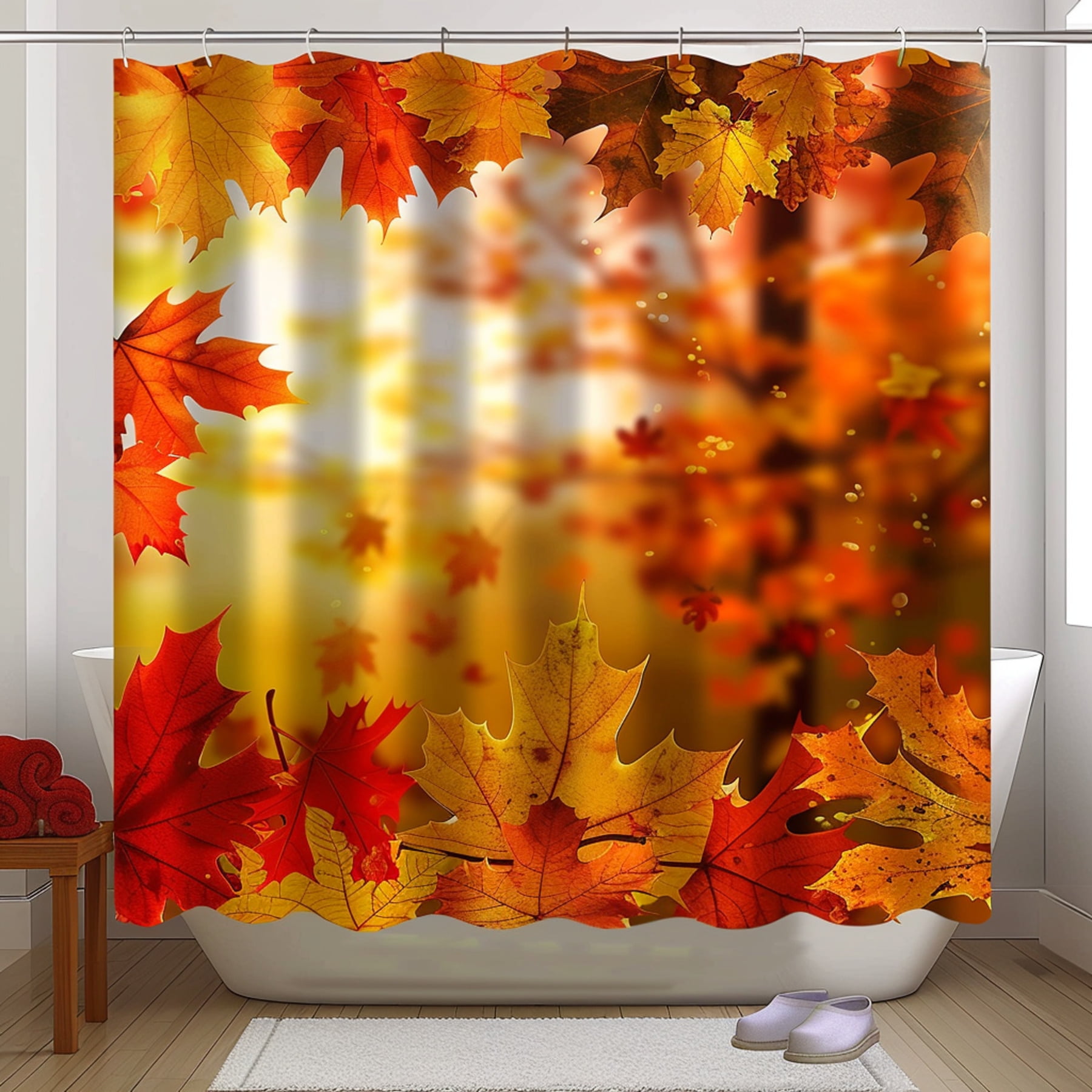 Ultra Realistic Autumn Leaves Shower Curtain Nature Inspired Bathroom
