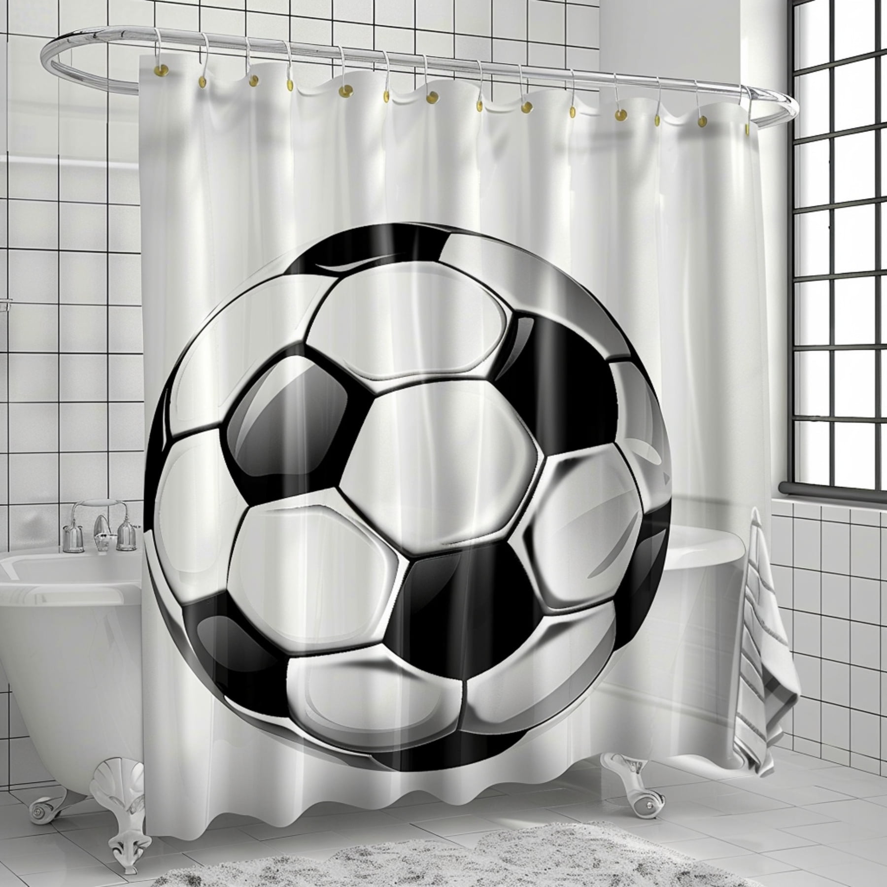 Ultra Realistic Black and White Soccer Ball in Goal Bathroom Curtain ...