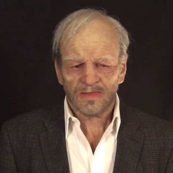 Ultra Realistic Old Man Full Head Latex Mask with Shoulder Neck & Grey Hair Beard, Lifelike Grandpa Halloween Cosplay Mask for Haunted House Masquerade