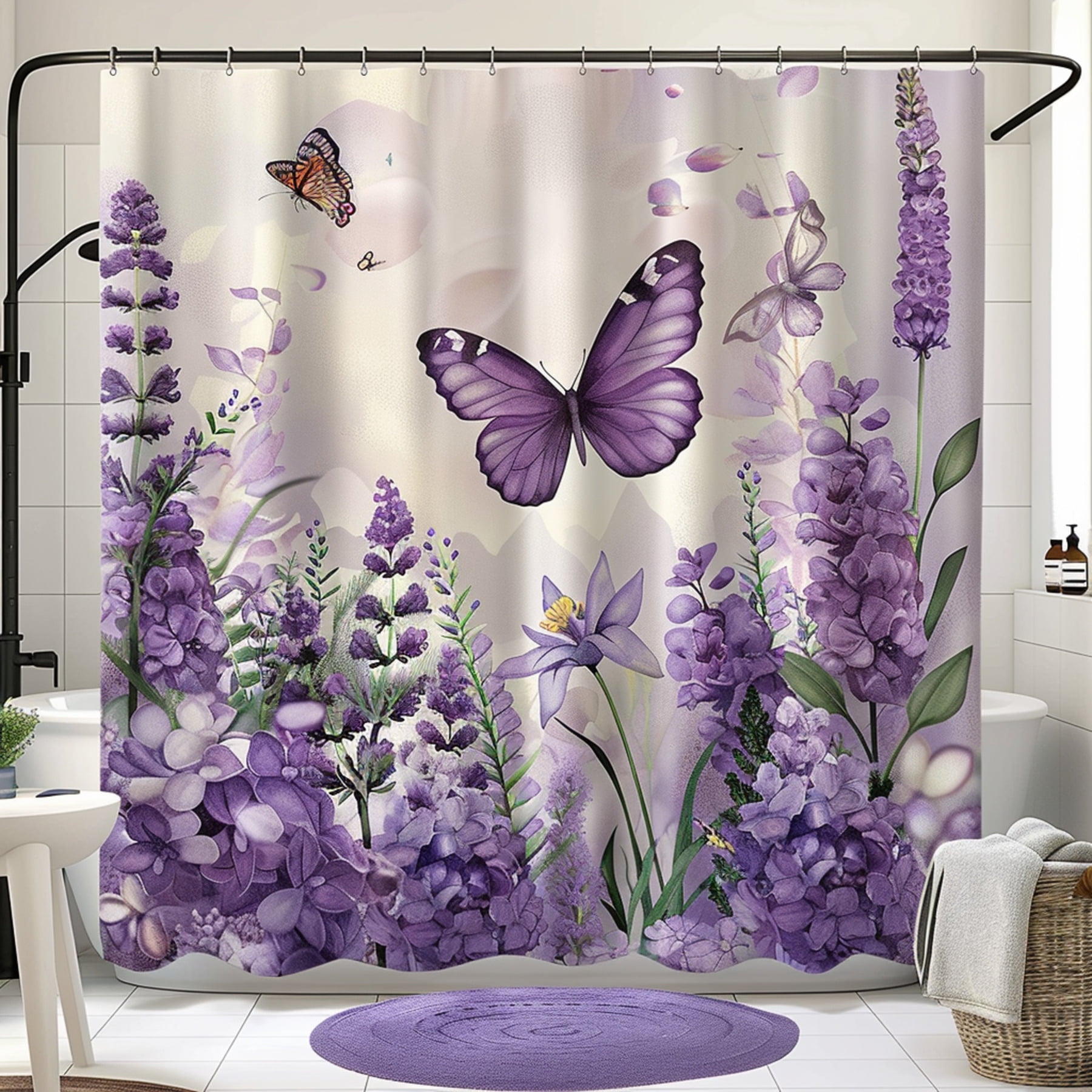 Ultra Realistic Purple Butterfly Bathroom Decor Set with Lavender ...