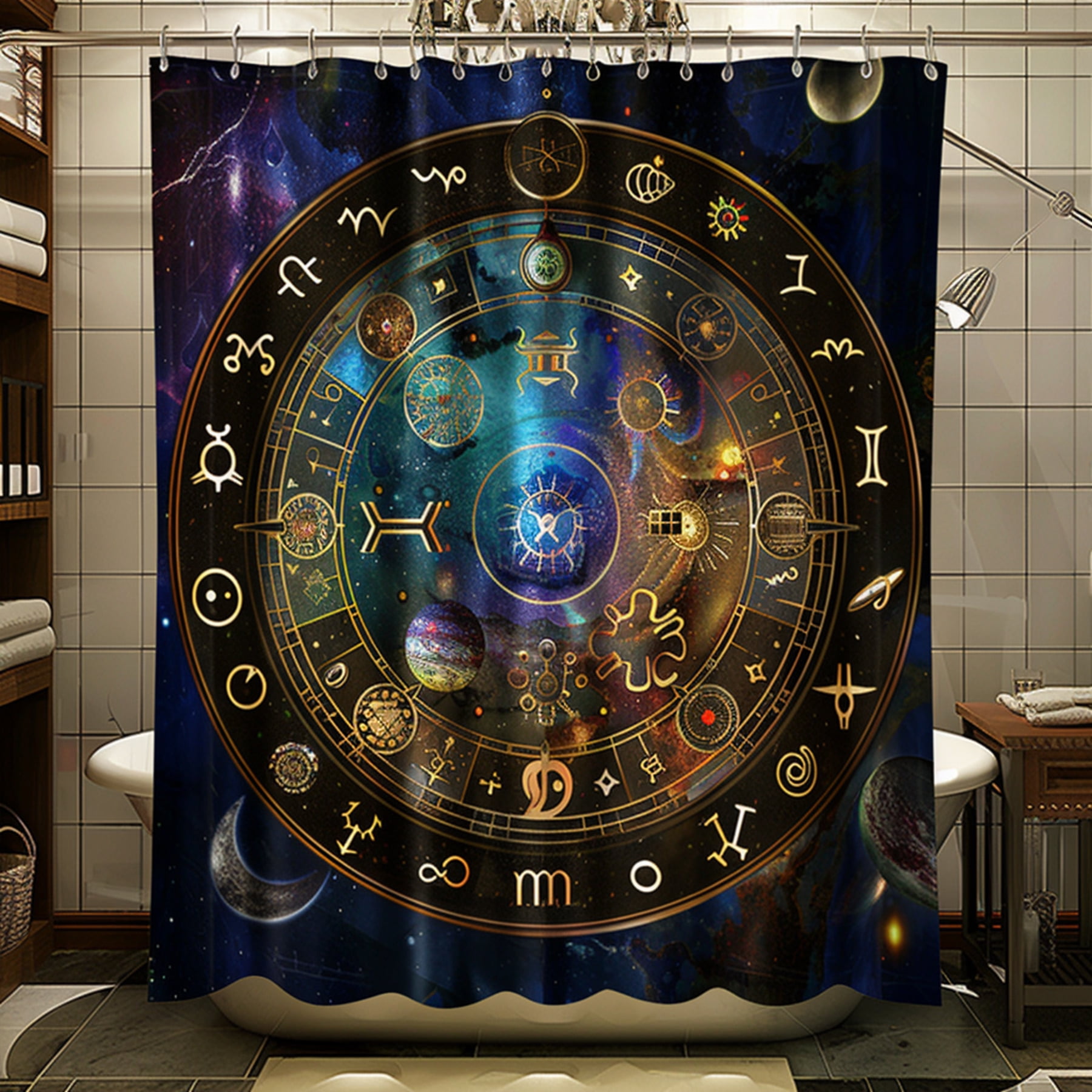 Ultra Realistic Zodiac Signs Universe Bathroom Plastic Curtain Stylish