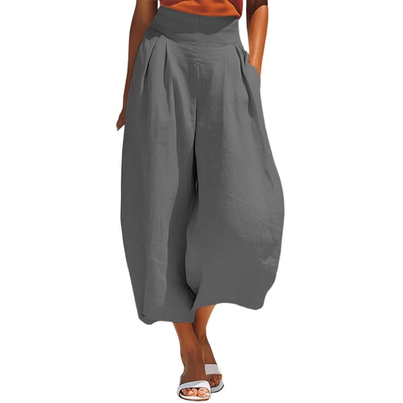 Ultra Relaxed Wide Leg Pocketed Casual Cropped Pants For Women Summer Flowy Comfortable Everyday Vacation Beach Lounge Style Breathable Fit