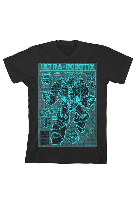 Ultra Robotix Youth Boys Black Graphic Tee-Medium