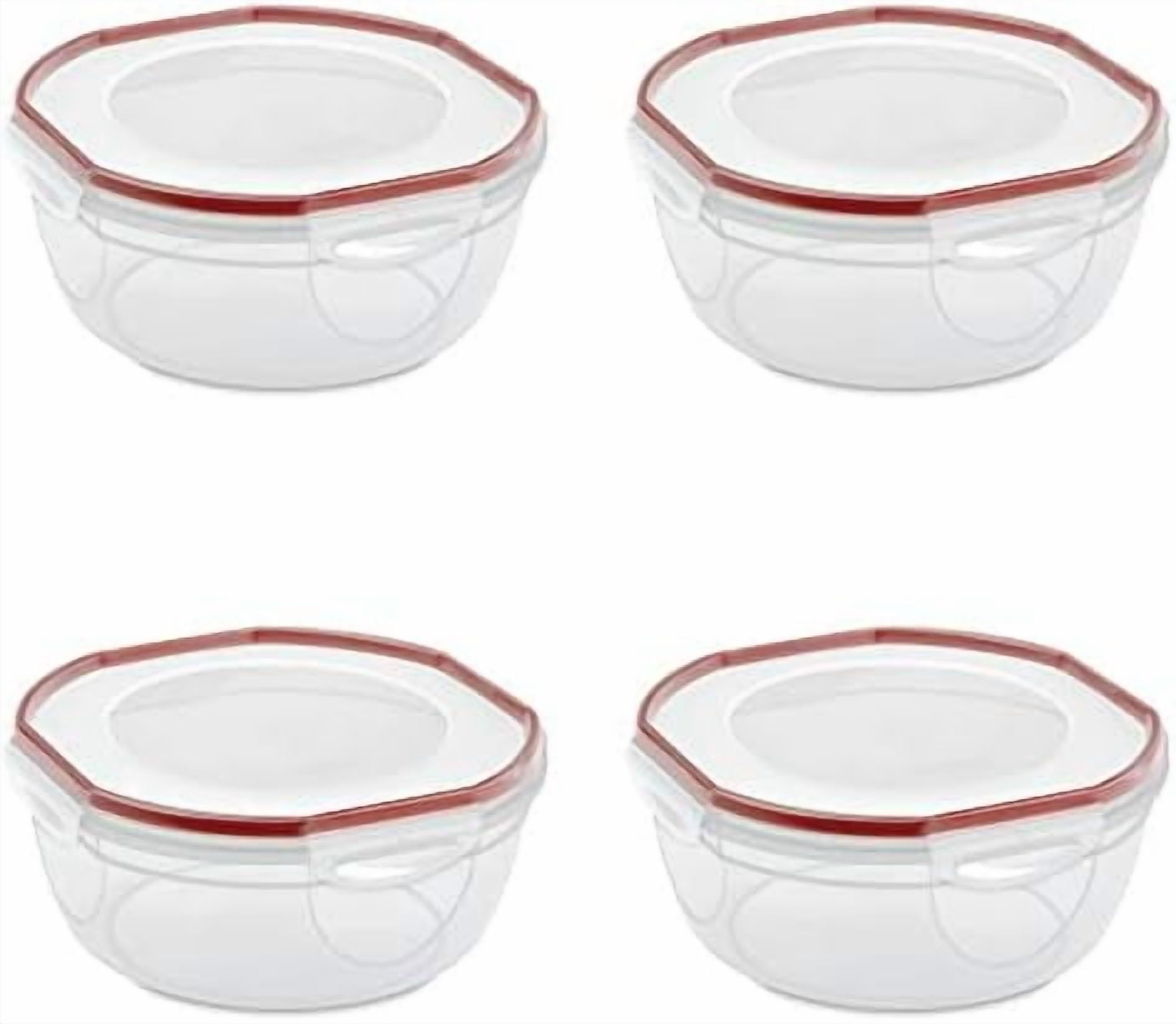 Ultra-Seal 4.7 Qt Bowl, Large Airtight Food Storage Container, Latching Lid, Microwave and Dishwasher Safe, Clear With Red Gasket, 4-Pack