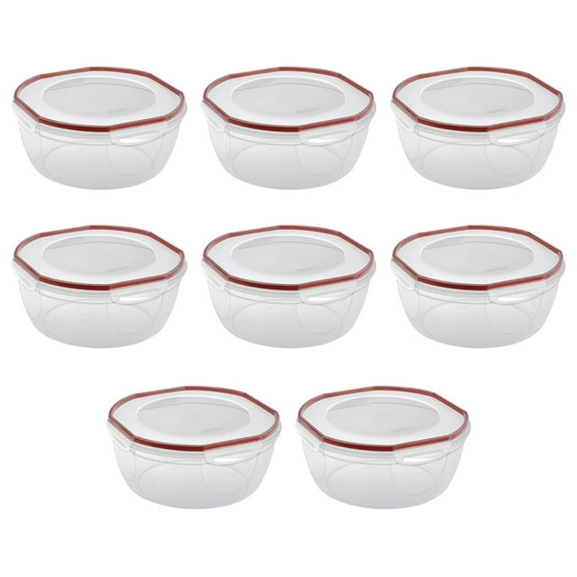 Ultra-Seal 8.1 Qt Bowl, Large Airtight Food Storage Container, Latching Lid, Microwave and Dishwasher Safe, Clear With Red Gasket, 8-Pack