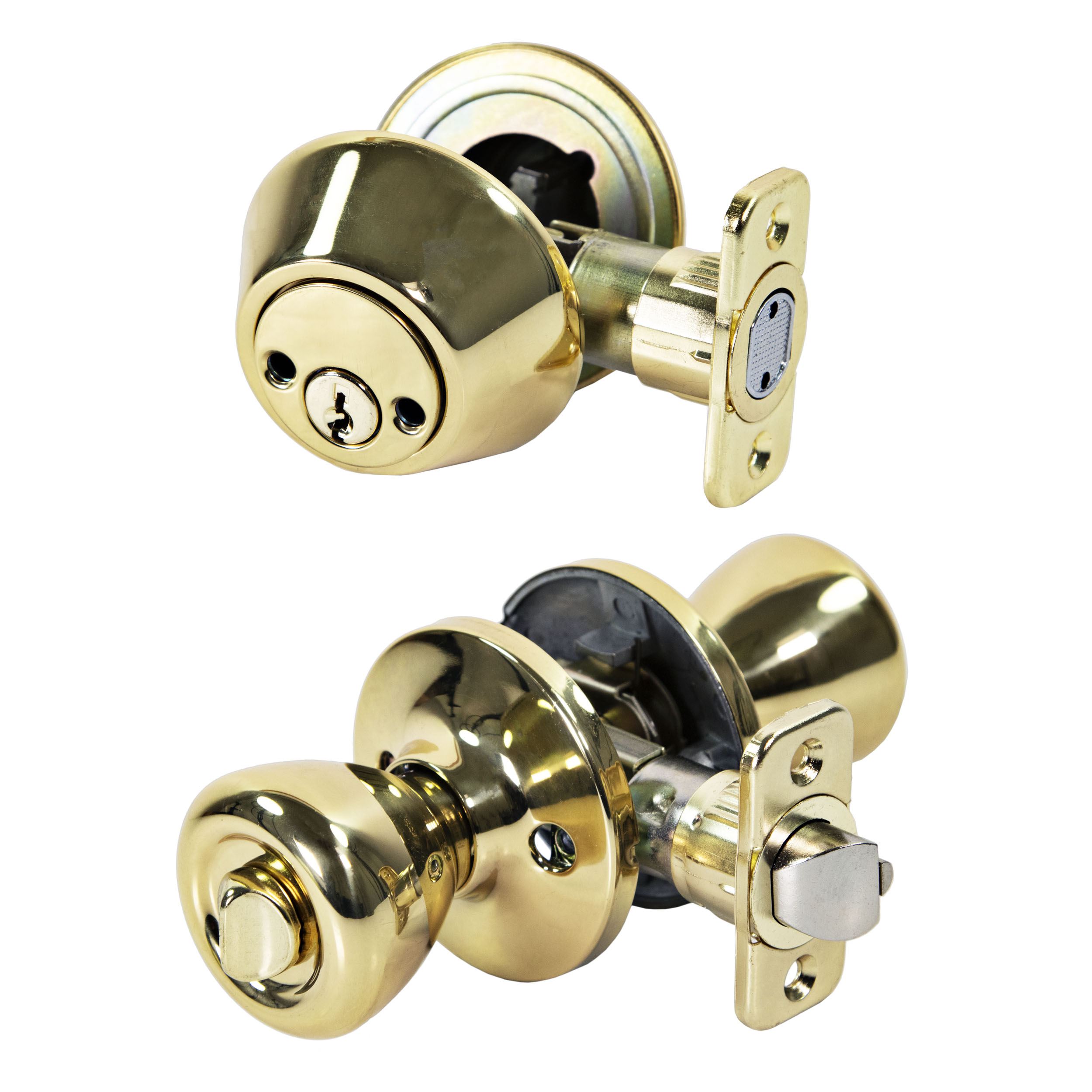 Ultra Security Rittenhouse Keyed Entry with Deadbolt Tulip Door Knob - Security Keyed Entry with Deadbolt Lockset, KW1 Keyed Entry, Fits 1-3/8" To 1-3/4" Thick Door (Polished Brass Finish, 1 Pack) - image 1 of 10
