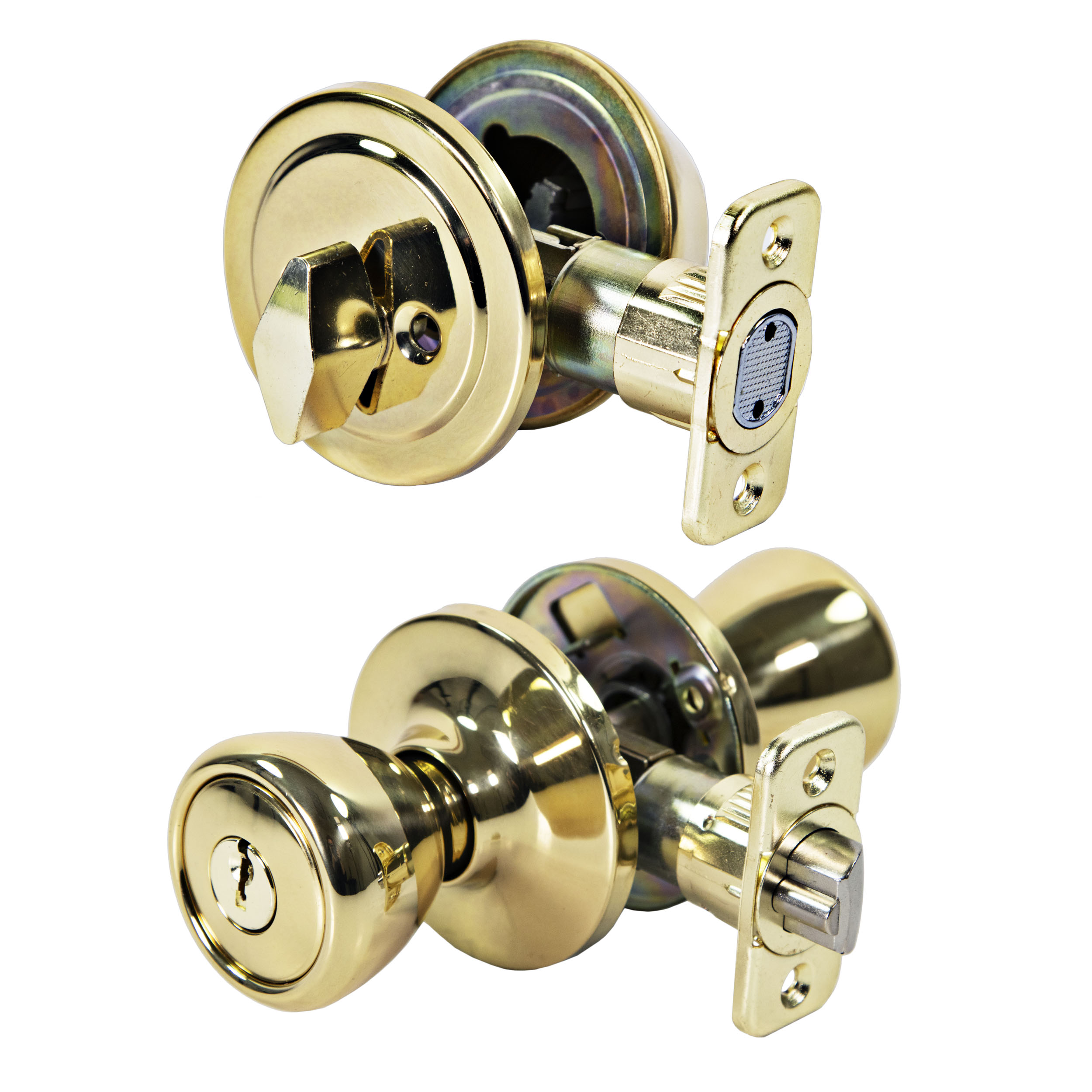 Ultra Security Rittenhouse Keyed Entry with Deadbolt Tulip Door Knob - Security Keyed Entry with Deadbolt Lockset, KW1 Keyed Entry, Fits 1-3/8" To 1-3/4" Thick Door (Polished Brass Finish, 1 Pack) - image 1 of 10