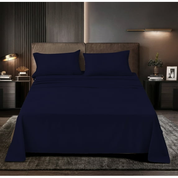 Luxury Series Rayon Made from Bamboo Sheet Set - Wrinkle Free - Deep Pockets-Softer than Cotton - 3 Piece - 1 Fitted Sheet, 1 Flat, 1 Pillowcases Twin XL, Navy Blue