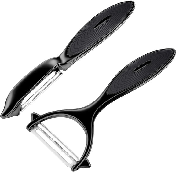 Ultra Sharp Dual Vegetable Peelers, Rust-Free Carbon Steel Blades with Rubberized Handle, Ideal for Potato Pear Cucumber Fruit Peeling, Black