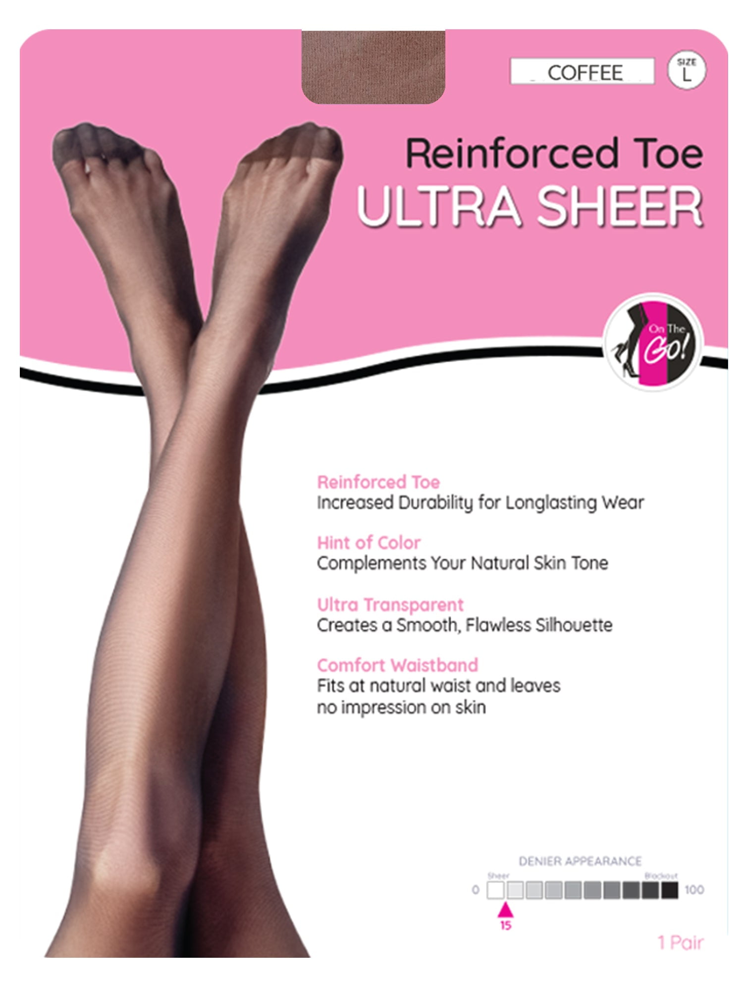On the Go Women's Ultra Sheer Reinforced Toe Pantyhose, 1 Pair