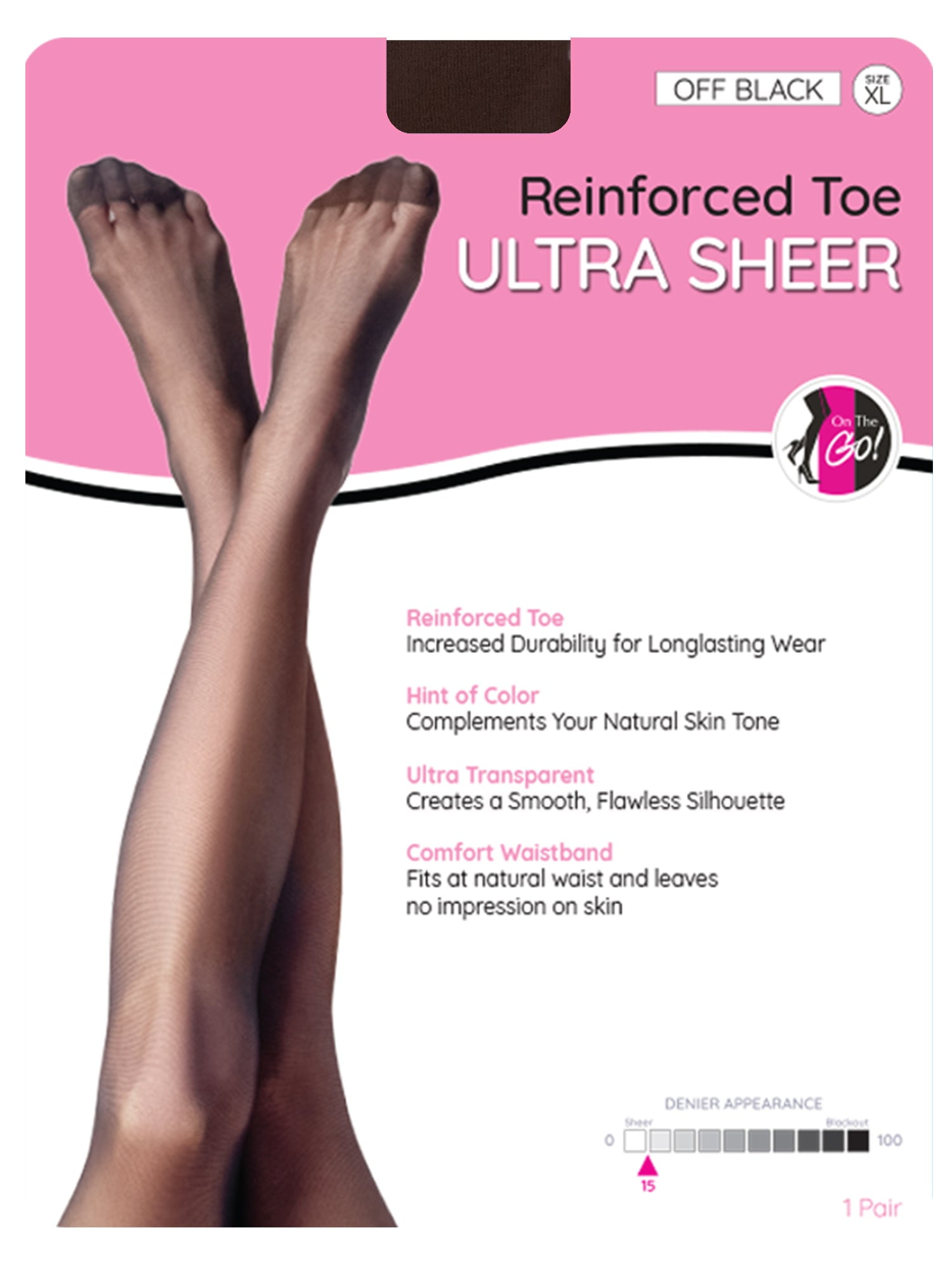 On the Go Women's Ultra Sheer Reinforced Toe Pantyhose, 1 Pair