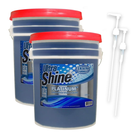 Ultra Shine 2 Pack 3X Platinum Dishwashing Liquid - Grease Remover, 5 Gallon, Blue